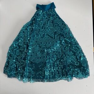 BALERA SQ3647 Teal Green/Blue HALTER Top. High Neck. Lined. Worn Once. Med Child